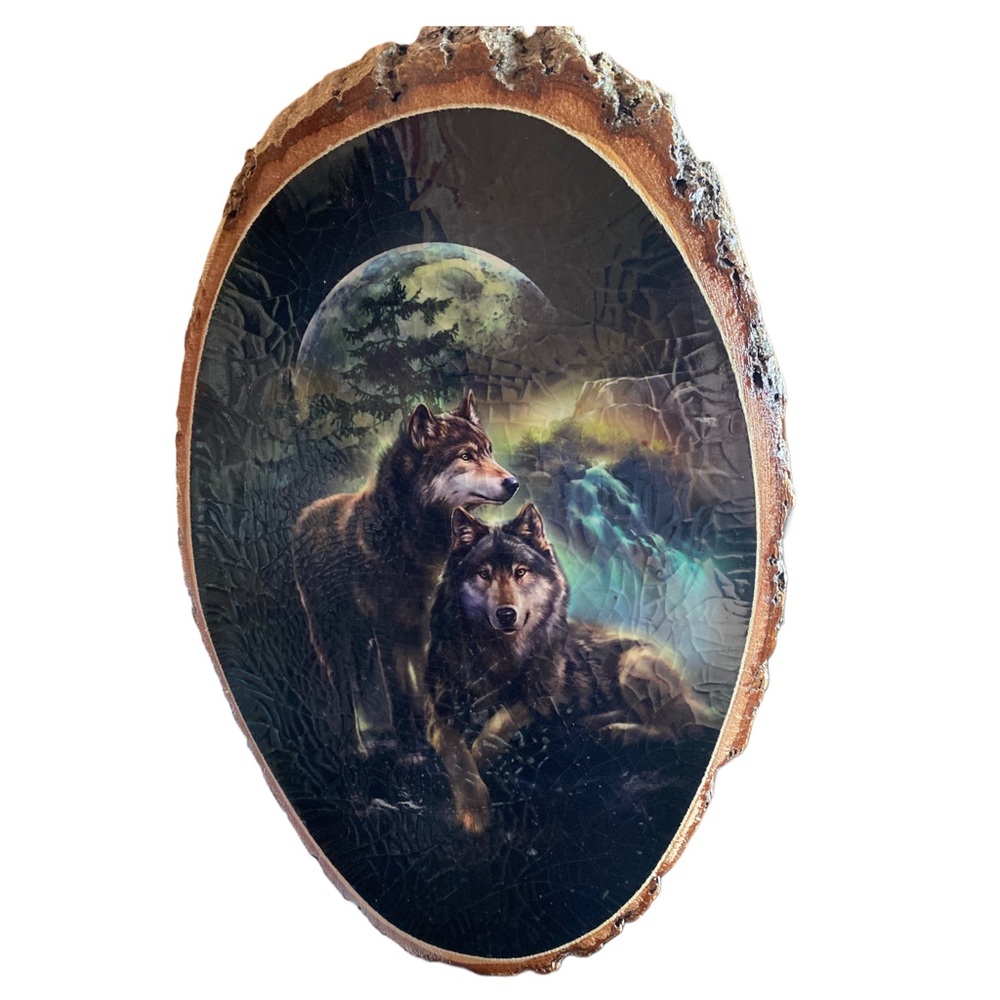 Handmade Wolf On Tree Wood Slab Wall Decor